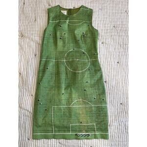 Akris Punto Soccer Field Print Dress Cotton Green Grass Football Sheath 8